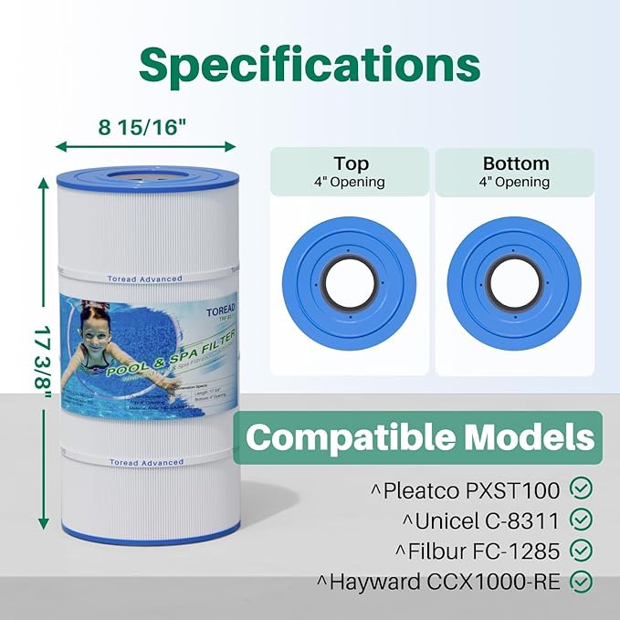 TOREAD Pool Filter Replaces Hayward X-Stream CC1000, CCX1000-RE, Pleatco PXST100, Ultral-B6, Unicel C-8311,Filbur FC-1285, 817-0100N/P, Waterway Pro Clean 100, 1 Pack