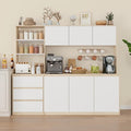 Large Kitchen Hutch Cabinet with Microwave Stand, Storage Cupboard Pantry with 3-Tier External Shelves and 3 Drawers, Ktichen Food Pantry with Open Countertop for Dining Room, White + Walnut