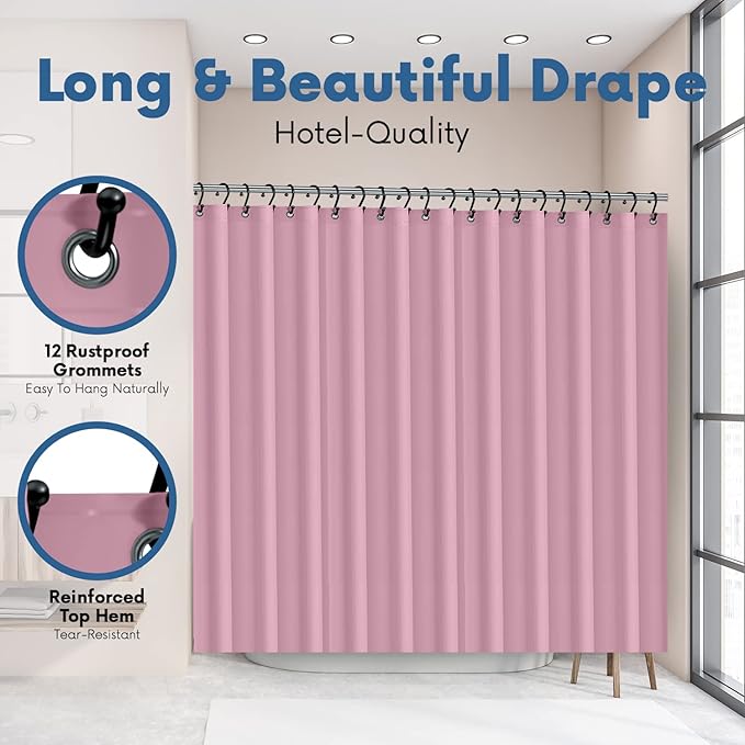 Premium Shower Curtain Liner, 72"W X 72"H - PVC-Free, 6G PEVA Shower Curtain with 12 Rust Proof Grommets And Magnet-weighted Bottom Hem - Moisture Stain Proof Shower Curtain Liner - Pink