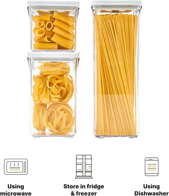 VAKUEN Premium Airtight Food Storage Containers, Square-S 3PC-SET, Smart One-Click Seal Lid, No Hinges, 100% Leak Proof, BPA-FREE, Dishwasher, Freezer & Microwave Safe