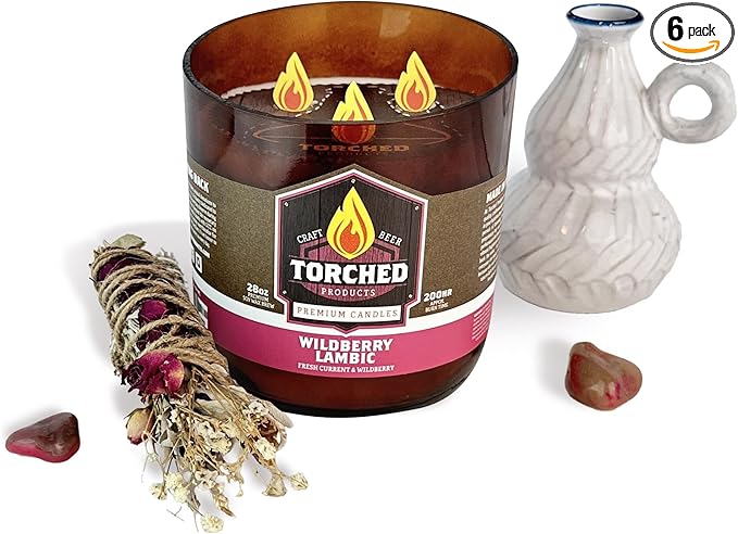 Torched Beer Scented Candles | Natural Soy Wax Candle | Wildberry Lambic Scent 28 oz | Makes a Great Gift for Men, Beer Lovers, and Collectors | Bar Man-Cave Decor and Accessories