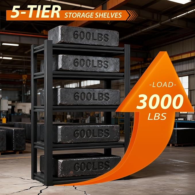 CXDMB Metal Storage Shelves Unit,5-Tier Adjustable Heavy Duty Garage Shelving,3000LBS Garage Storage Industrial Shelves,Storage Racks,Steel Shelf Suitable for Shop,Warehouse,Basement