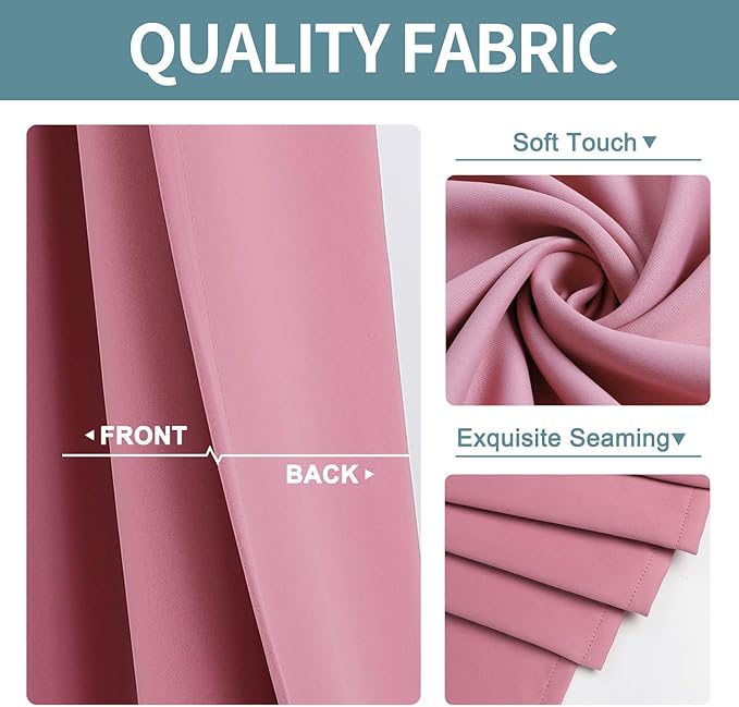 ChrisDowa Blackout Curtains 48 inches Long for Bedroom - Grommet Thermal Insulated Room Darkening Curtains for Living Room (1 Panel, Pink, 42 x 48 Inch)