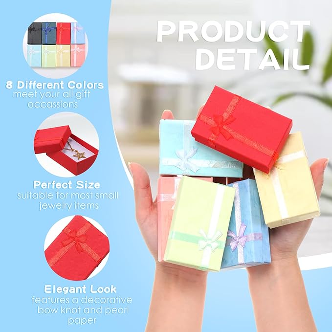 Batiyeer Jewelry Gift Boxes Set Empty Small Gift Cardboard Boxes for Jewelry Packaging with Ribbon Bowknot for Anniversaries Weddings Birthday, 8 Colors(120 Pcs)
