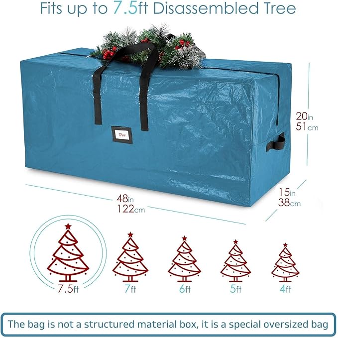 Hearth & Harbor 7.5 ft Christmas Tree Storage Bag - Artificial Christmas Tree Bag with Reinforced Handles, Dual Zipper, Wide Opening - Large Storage Container for Trees and Decorations