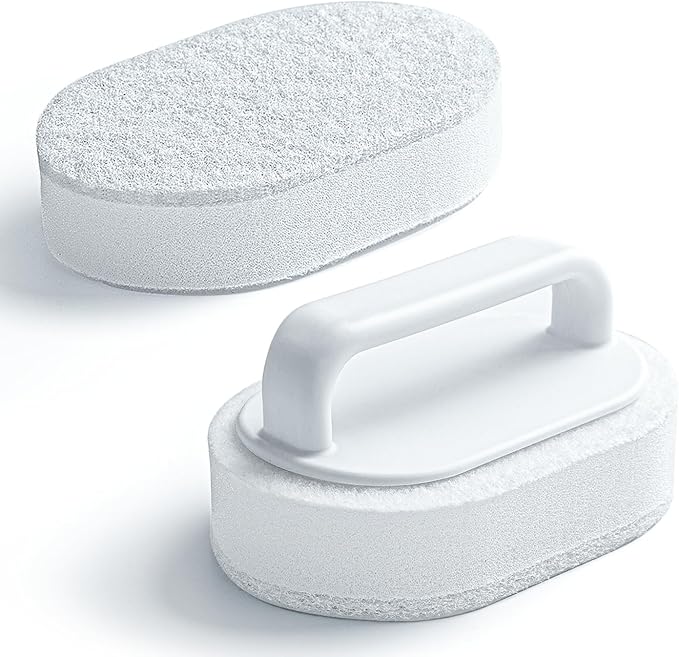 Lumkew Handle Bath Tub Scrubber, Non Scratch Bathroom Scouring Pad, Bathtub Scrubber Soap Scum Remover for Shower Tile Grout Sink Pool Step & Corner, Heavy Duty Cleaning Sponge Scrub, 2 PCS