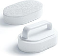 Lumkew Handle Bath Tub Scrubber, Non Scratch Bathroom Scouring Pad, Bathtub Scrubber Soap Scum Remover for Shower Tile Grout Sink Pool Step & Corner, Heavy Duty Cleaning Sponge Scrub, 2 PCS