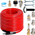 Zejoot Sewer Jetter Kit for Pressure Washer 150FT, 5800PSI Drain Cleaner Hose 1/4 Inch NPT Corner with 5 Sewer Jetting Nozzles，Waterproof Tape，Pearl Corsage Pin & 2 Spanners (Red)