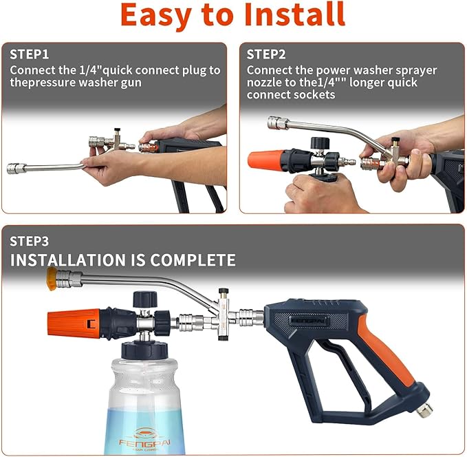 Feng Pai Pressure Washer Gun with Foam Cannon and Dual Connector, 7 Pressure Washer Sprayer Nozzles, Double Tip Attachment for Soap Cannon, 1/4" Quick Connect