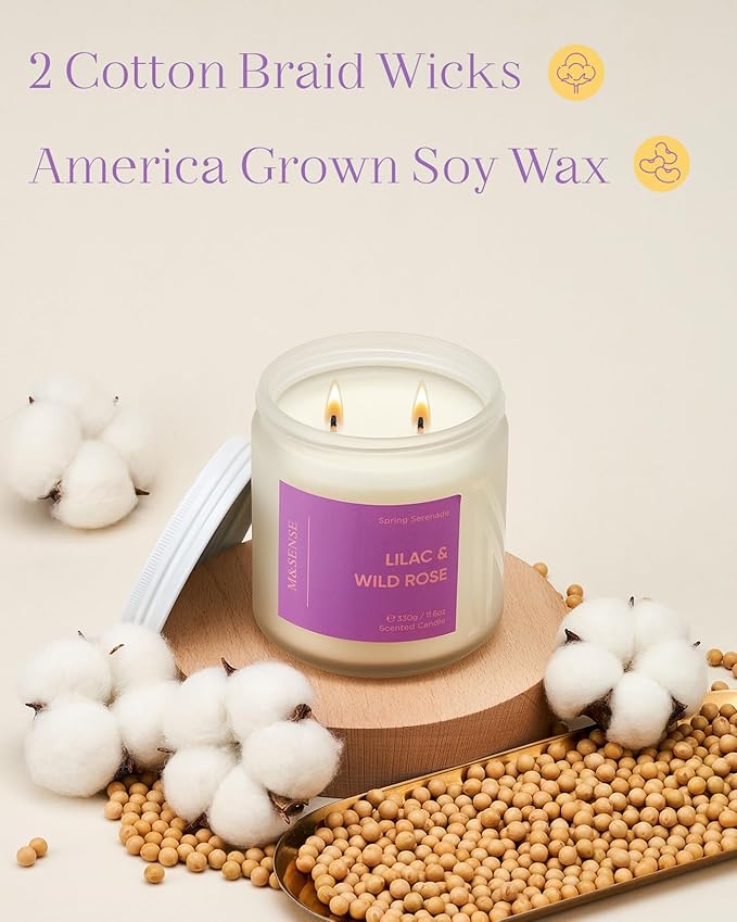 M&SENSE Lilac Wild Rose Scented Candle 11.6oz 70 Hours Long Lasting Burn Time 2 Wick Scented Candle Non Toxic Natural Soy Candle Aromatherapy Candle Easter for Home Decor Gifts for Women Mom