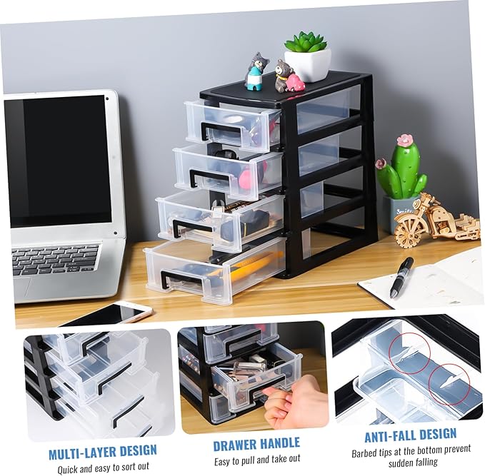 DOITOOL 4 Tier Plastic Drawer Type Closet Plastic Home Office Storage Organizer Makeup Organizer Storage Station Cubes Cosmetics Jewelry Box for Bathroom Dorm Desk Office