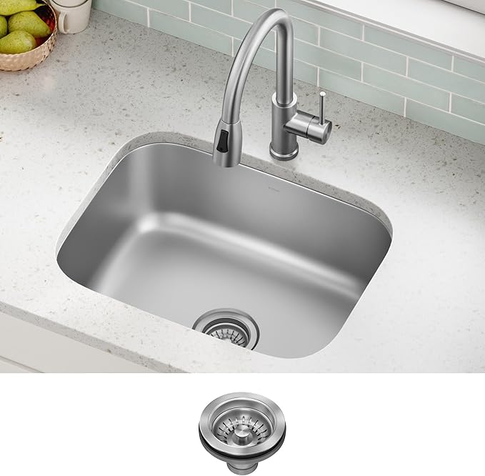 Kraus 23 Inch Stainless Steel Kitchen Sink, Durable 18 Gauge Single Bowl Kitchen Sinks Undermount, KBU12
