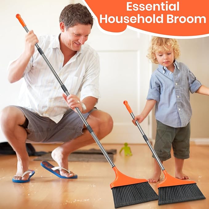 4 Pack Heavy-Duty Angle Broom for Floor Cleaning with 52" Long Handle Stiff Bristle Angle Commercial and Industrial Broom, Indoor Outdoor Broom for Garage Kitchen Office Lobby Patio