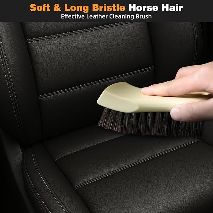 TOWBRUS 10PCS Car Interior Detailing Brush Kit, Horse Hair and Boar Bristle Brush Set with Elbow Adapter, Microfiber Wax Applicator Pads, Drying Towel and Cleaning Gel