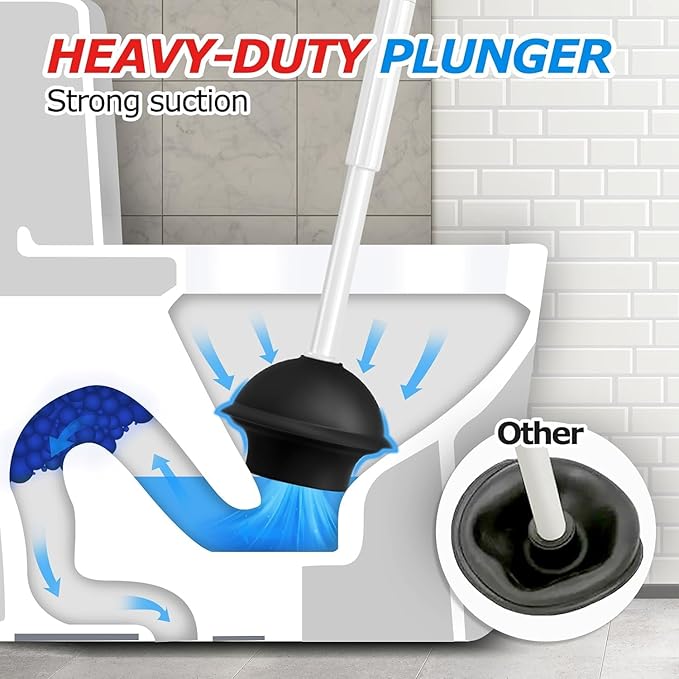 3Pack 2 in 1 Toilet Brush and Plunger Set, Extended Handle Plunger,Toilet Bowl Brush Plunger Set,Bathroom Cleaning Tools,Toilet Brush Plunger Combo,Cleaning Brush,Cleaning Supplies, White