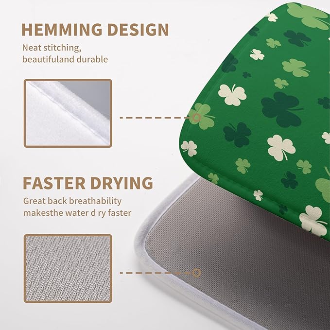 Wnoesat St.Patrick's Day Dish Drying Mat for Kitchen Counter Green Shamrock Drying Mats Spring Lucky Clovers Draining Pad Microfiber Absorben Dish Drainer Rack Mat Reusable Washable Dry Mat 16x18 Inch