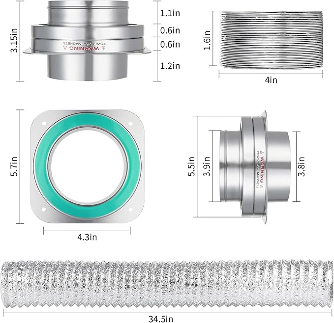 Magnetic Dryer Vent Connector Kit, DV180 Airtight Seal Coupling, Strong Magnet Quick Connection Self-Alignment Easy to Clean Included a 3ft 4" Duct & 2 Clamps