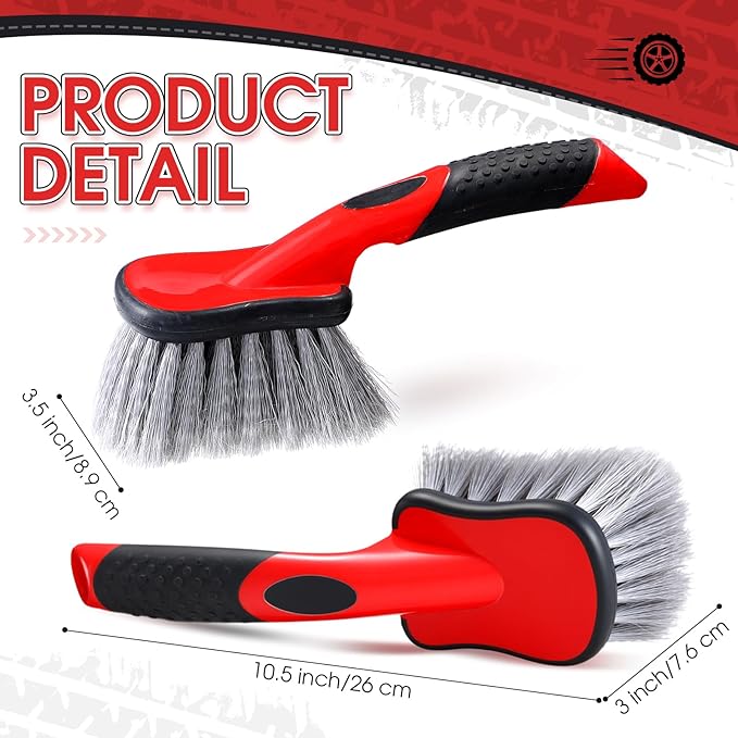 LemonRoad 2 Pack Car Wash Brushes Wheel Cleaner and Tire Brush for Car Detailing Bristle Fender Cleaning Supplies 10.3 inch Short Handle for Rim Carpet Truck SUV Moto RV Motorcycle