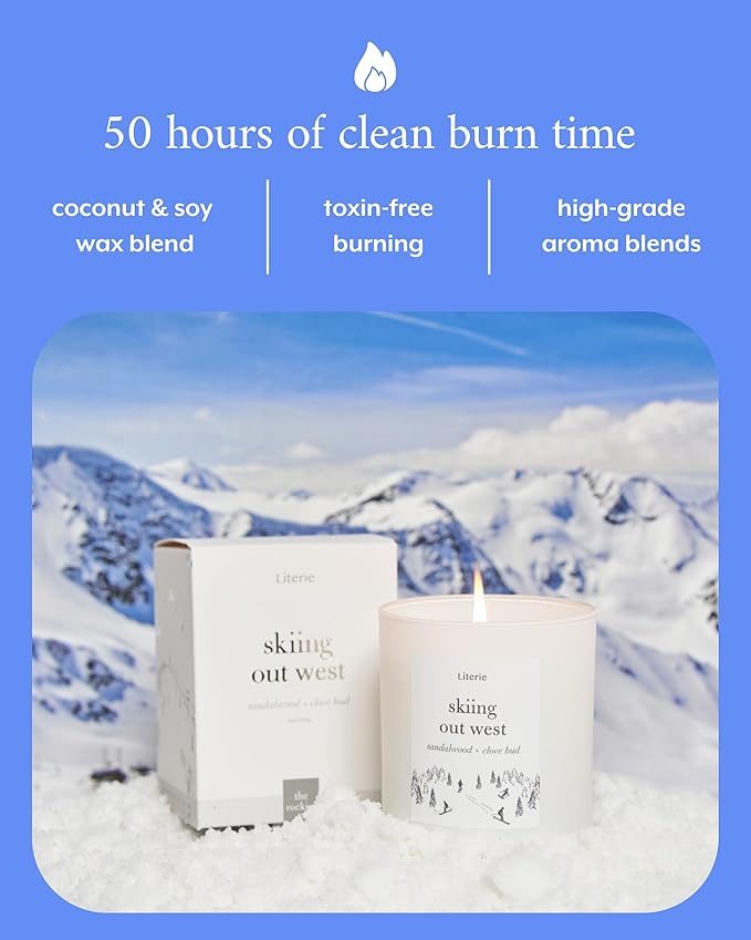 Literie NYC Inspired Scented Candle: Skiing Out West - Sandalwood & Clove Bud Scent, 9oz, 50 Hour Burn, Vegan Soy & Coconut Blend Candle for Home Decor, Gift for Women & Men