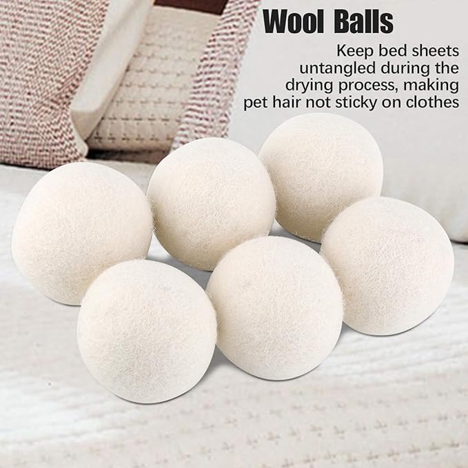 6 Pack 6cm Wool Dryer Balls Reusable Fabric Softener & Static Reducer for Laundry Natural Felted Drying Balls to Speed Up Drying Soften Clothes Reduce Wrinkles & Noise