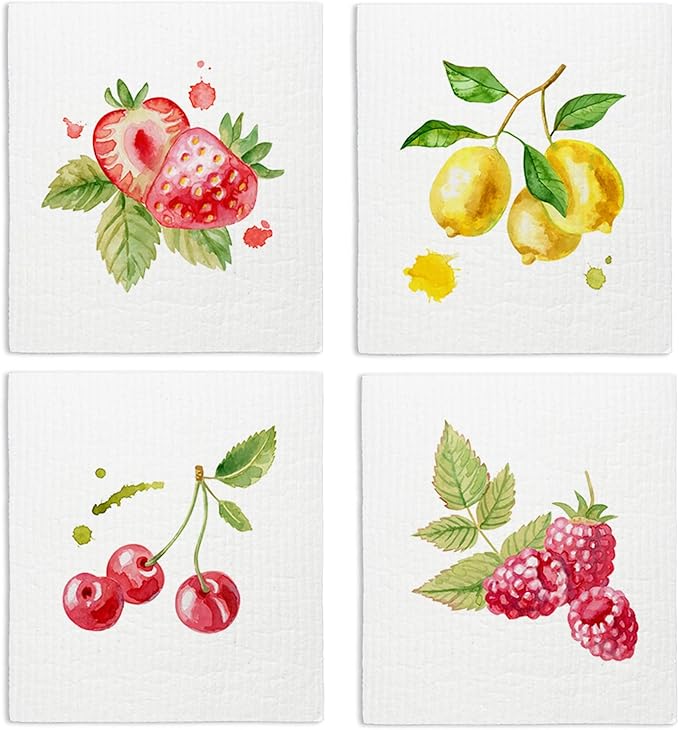 LARTSFRO Swedish Dishcloths for Kitchen, Spring Swedish Dish Cleaning Cloths for Friut, Papaya Reusable Paper Towels, 4 Pack Dish Towels for Kitchen, Reusable Sponge Cloths Washable