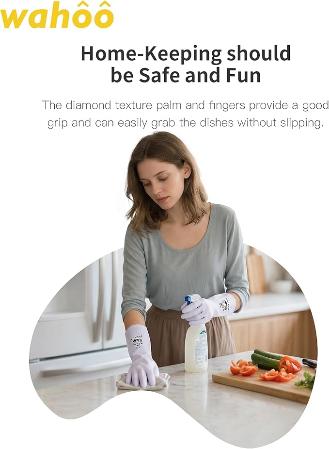 LANON 3 Pairs wahoo Nitrile Cleaning Gloves, Latex free Reusable Dishwashing Gloves for Kitchen, Bathroom, Gardening, Pet Care,Heavy-Duty, Durable, Non-Slip,12 Mil,Colorful Small