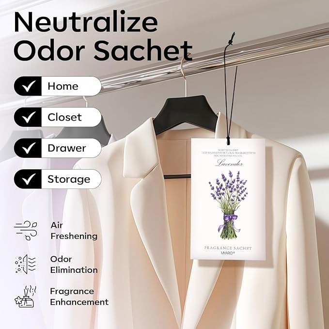 MYARO 12 Packs Lavender Scented Sachets Air Freshener for Drawer and Closet, Long-Lasting Sachet Bag Room Car Odor Deodorizer Fresh Scent Home Fragrance
