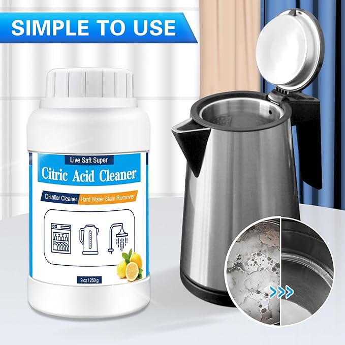 Live Saft Super Distiller Descaler Citric Acid Cleaner - 1 Lb Bulk Citric Acid Powder for Cleaning Water Distillers, Hard Water Stain Remover for Hot Water Dispenser Electric Kettle