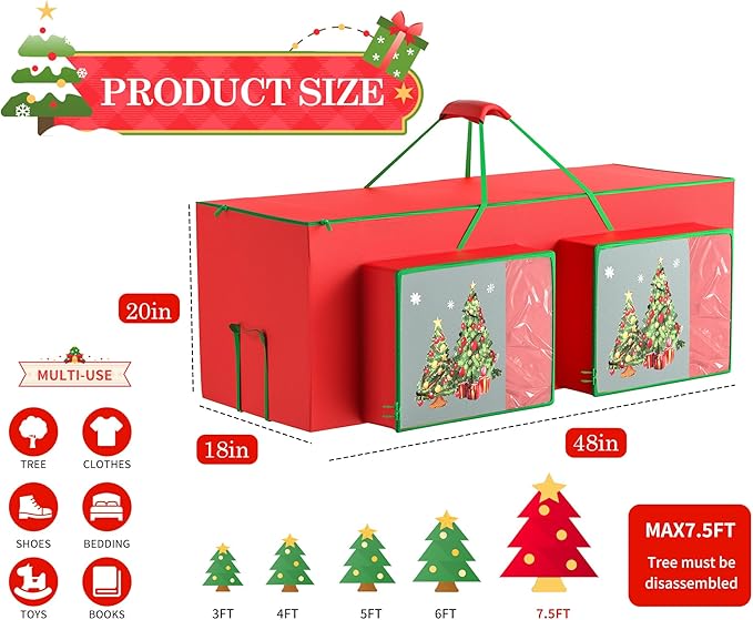7.5FT Christmas Tree Storage Bag - 600D Oxford Waterproof Container for Artificial Trees with Reinforced Handles and Zipper - Durable Christmas Tree Bag for Storage - Xmas Storage Container