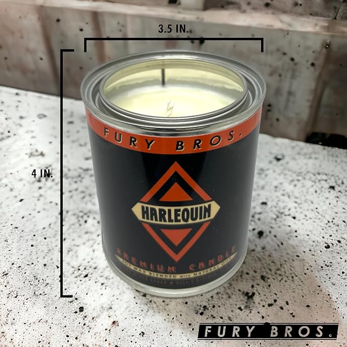 Fury Bros. Scented Candles for Men | Harlequin | Absinthe & Black Cedar | Natural Soy Wax | Hand-Poured in The USA | Long 70-80 Hour Burn (12.5 oz) | Vintage-Inspired Tin Design | Dad Home Gift