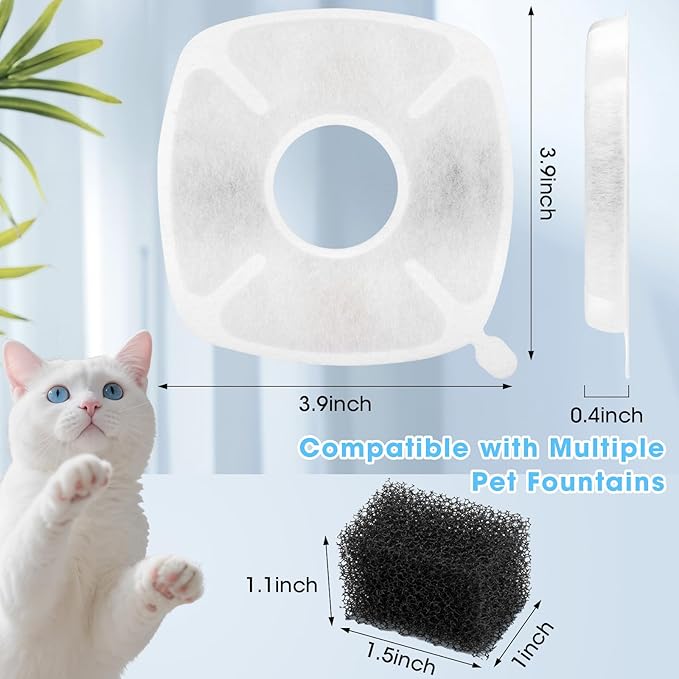 20+20 Pack Cat Fountain Filters, for Cat/Dog Stainless Steel Fountain 67oz, 95oz, 135oz, Replaceable Pet Water Fountain Filters, 10 Months Set to Keep Water Fresh