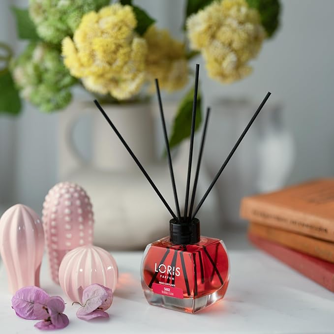 Loris Reed Diffuser - Bubble Gum - Aromatic Home Fragrance with Natural Essential Oils, 4.06 fl oz/120 mL – Long‑Lasting, Non‑Toxic, Gift Ready Scented Diffuser with Sticks for Room & Bathroom
