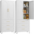 Metal Storage Cabinet with Doors and Shelves, 75" Tall Kitchen Pantry Storage Cabinets with 3 Drawer, White Food Pantry, Steel Office Cabinet, Large Cupboard, for Kitchen, Dining, Living Room