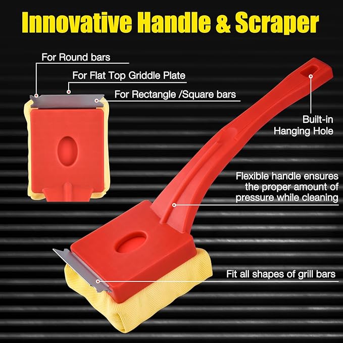 Grill Brush Bristle-Free – Steam Cleaning & Pumice BBQ Grill Cleaner with Replaceable Head – Includes 2 Cleaning Stones + 1 Extra Brush Head – Heavy-Duty Barbecue Scraper,Red