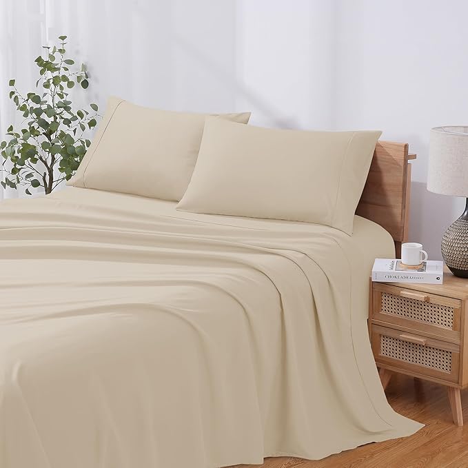 Modern Threads Soft Microfiber Solid Sheets - Luxurious Microfiber Bed Sheets - Includes Flat Sheet, Fitted Sheet with Deep Pockets, & Pillowcases Egg Shell California King