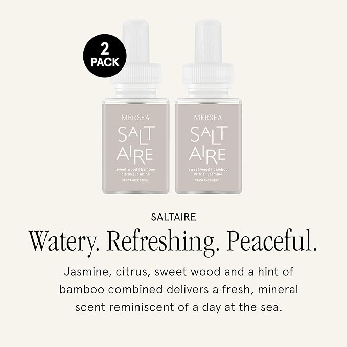 Pura & Mersea Home Scent Refill - Smart Home Air Diffuser - Up to 120-Hours of Luxury Fragrance per Refill - Spring & Summer Fragrance - 2 Pack, Saltaire