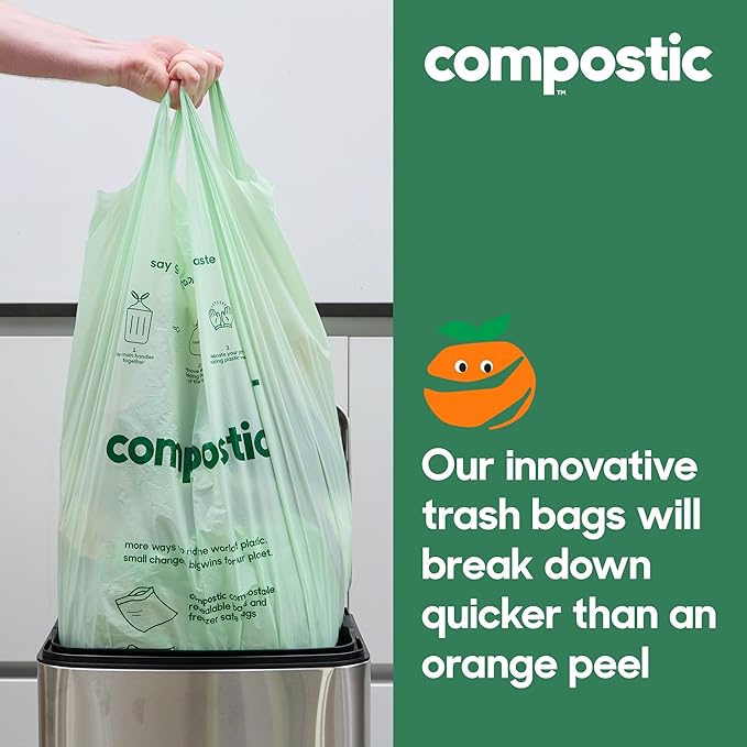 Compostic Home Compostable Trash Bags, 2.99 Gallon Small Kitchen Rubbish Bags, Extra Strong & Quickly Breaks Down, 100 Count