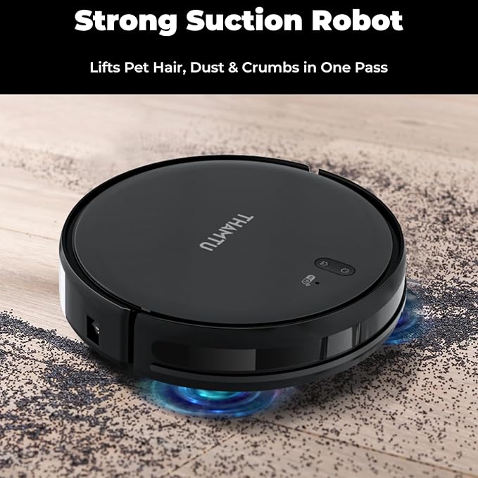 Thamtu Robot Vacuum and Mop Combo, Slim 2-in-1 Vacuum Robotic with Strong Suction, Auto-Charging, Scheduling, Smart Robot Vacuum Cleaner Ideal for Pet Hair, Hard Floors & Low-Pile Carpets