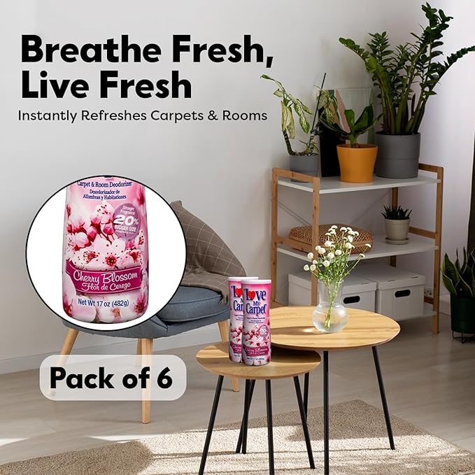 6 Love My Carpet | Carpet Deodorizer & Freshener Powder | 17 oz Pet Odor Eliminator for Strong Odor & Pet Urine | CHERRY BLOSSOM | Safe for Homes with Pets