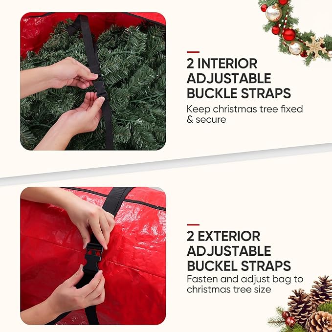 BALEINE 7.5 ft Rolling Christmas Tree Storage Bag, 2 Swivel Wheels for Easy Moving, Heavy Duty Extra Large Artificial Christmas Tree Bag with Reinforced Carry Handles and Fixed Buckle (Green)