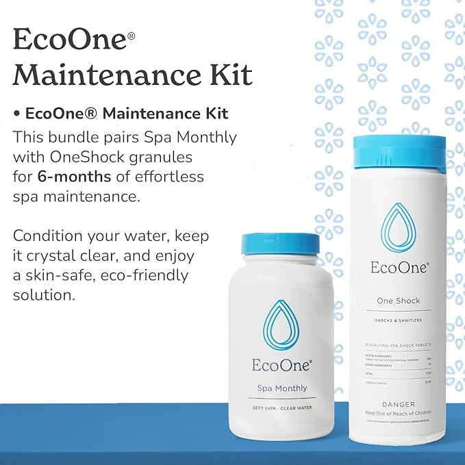 EcoOne | Hot Tub Chemical Maintenance & Supply Kit | Spa Shock & Conditioner Kit | Contains Oneshock Chlorine Granular & SPA Monthly Conditioner | 6 Month Supply