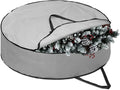 1 Pc 60" Christmas Wreath Storage Bag Zippered Garland Holiday Container with Reinforced Handle Tear Resistant 600d Oxford Organizer Wreath Holder with Card (Gray)