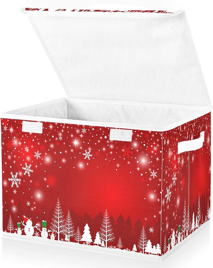 Bolaz Storage Bins with Lids and Handles, Christmas Tree Snowman Storage Box Storage Basket with Cover Collapsible Organizer Containers for Home Closet, Shelves