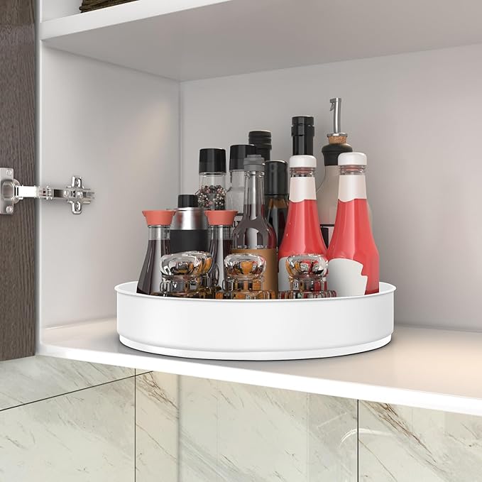 VAEHOLD Lazy Susan Turntable Spice Rack Organizer for Kitchen Cabinet, Storage Tray for Fruit, Snacks, Salad - Organizer for Cupboard, Pantry, Bathroom, Table, Cosmetic (White, 9 4/5'')