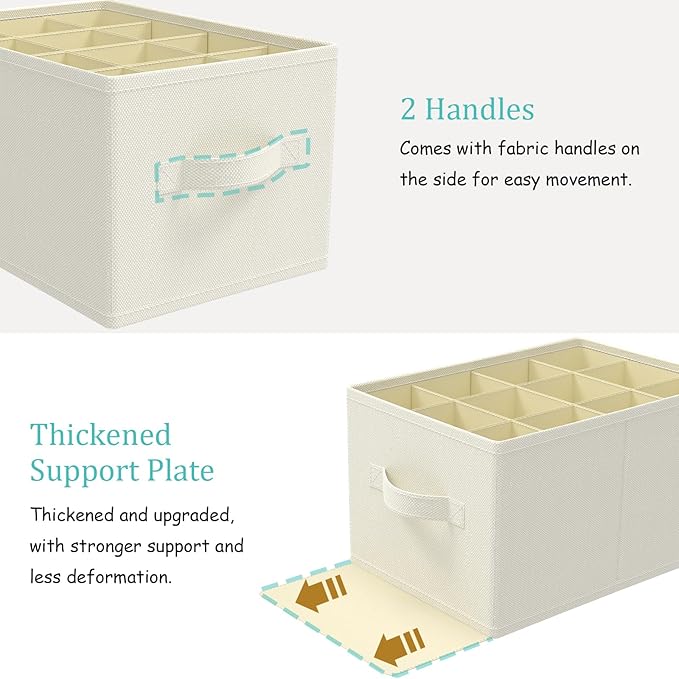 2 Pack Cube Shoe Organizer, Fits Up to 24 Pairs, Foldable Space-saving Storage Container Bins, Closet Organizers System with Reinforced Handles, 16.5 x 12.6 x 10.2 In, Beige, XSNX02BE-2