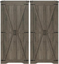 Set of 2 Farmhouse Rustic Grey Storage Cabinet with Adjustable Shelves, Large Pantry Organize with 2 Barn Doors, Tall Freestanding Cabinet for Kitchen, Bathroom, Garage, Living, Utility Room
