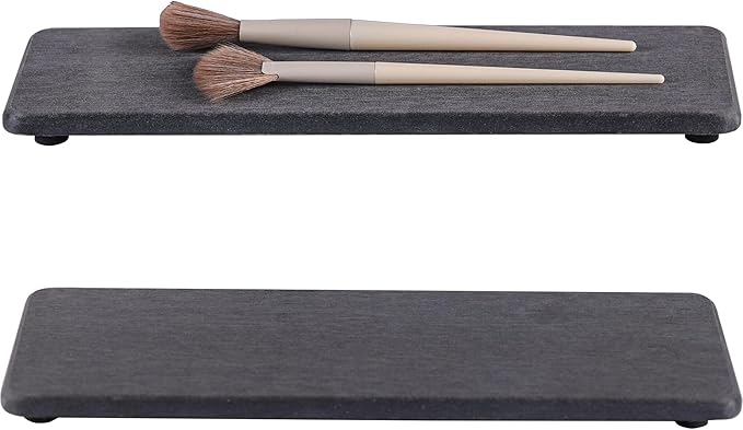 NiuYichee 2 Pcs Water Absorbing Stone Trays, Kitchen/Bathroom Sink Soap Dish, Diatomite Tray Used for Hand Soap & Cosmetic Bottles in The Modern Home, 3.15" W x 10.2" L, Dark Gray