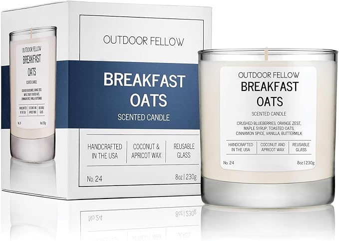 Outdoor Fellow Breakfast Oats Scented Candle – Vanilla, Maple & Cinnamon – Non Toxic Coconut Apricot Wax – Reusable Jar Candle – 8oz Fall Candle for Home