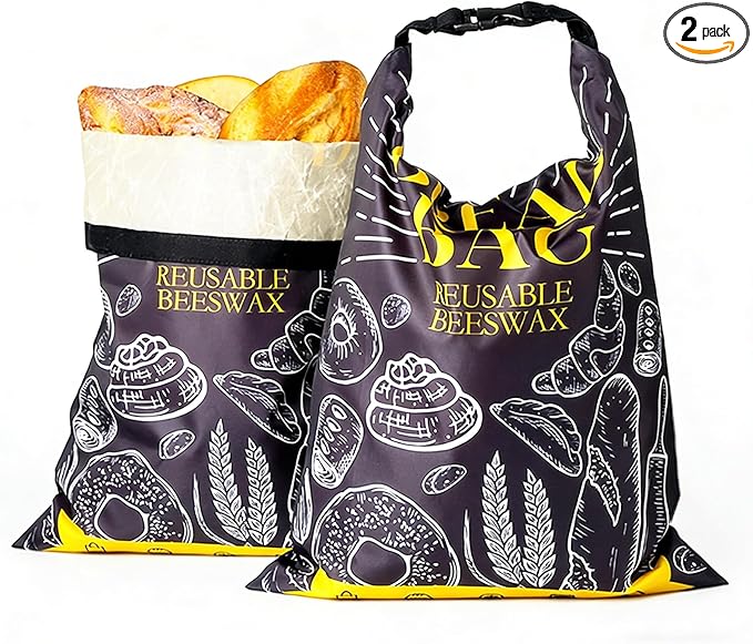 Bread Bags for Homemade Bread- 2 Packs (17 x 12 ") Beeswax Bread Bag Reusable Sourdough Bread Bags for Homemade Food Storage Bag to Keep Sourdough Fresh