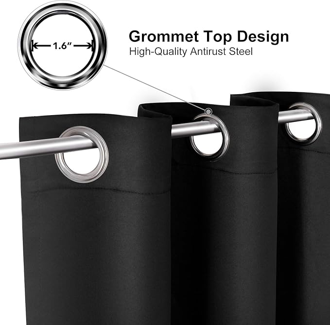 ChrisDowa Blackout Curtains 72 inches Long for Bedroom - Grommet Thermal Insulated Room Darkening Curtains for Living Room (1 Panel, Black, 42 x 72 Inch)